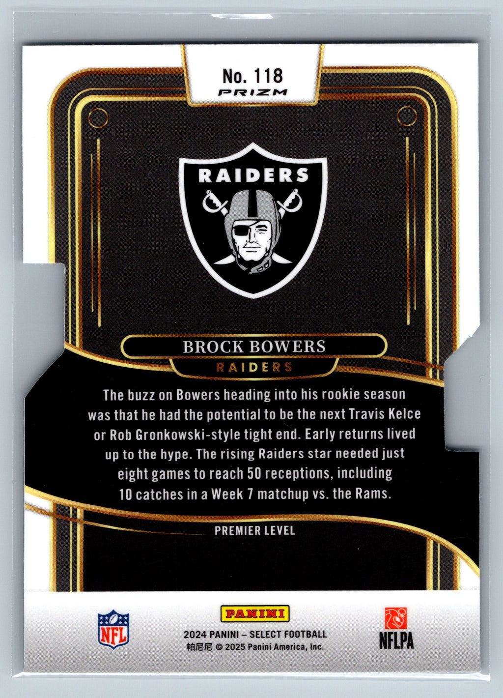 2024 Panini Select Brock Bowers Silver Premier Level Die-Cut Rookie Card #118