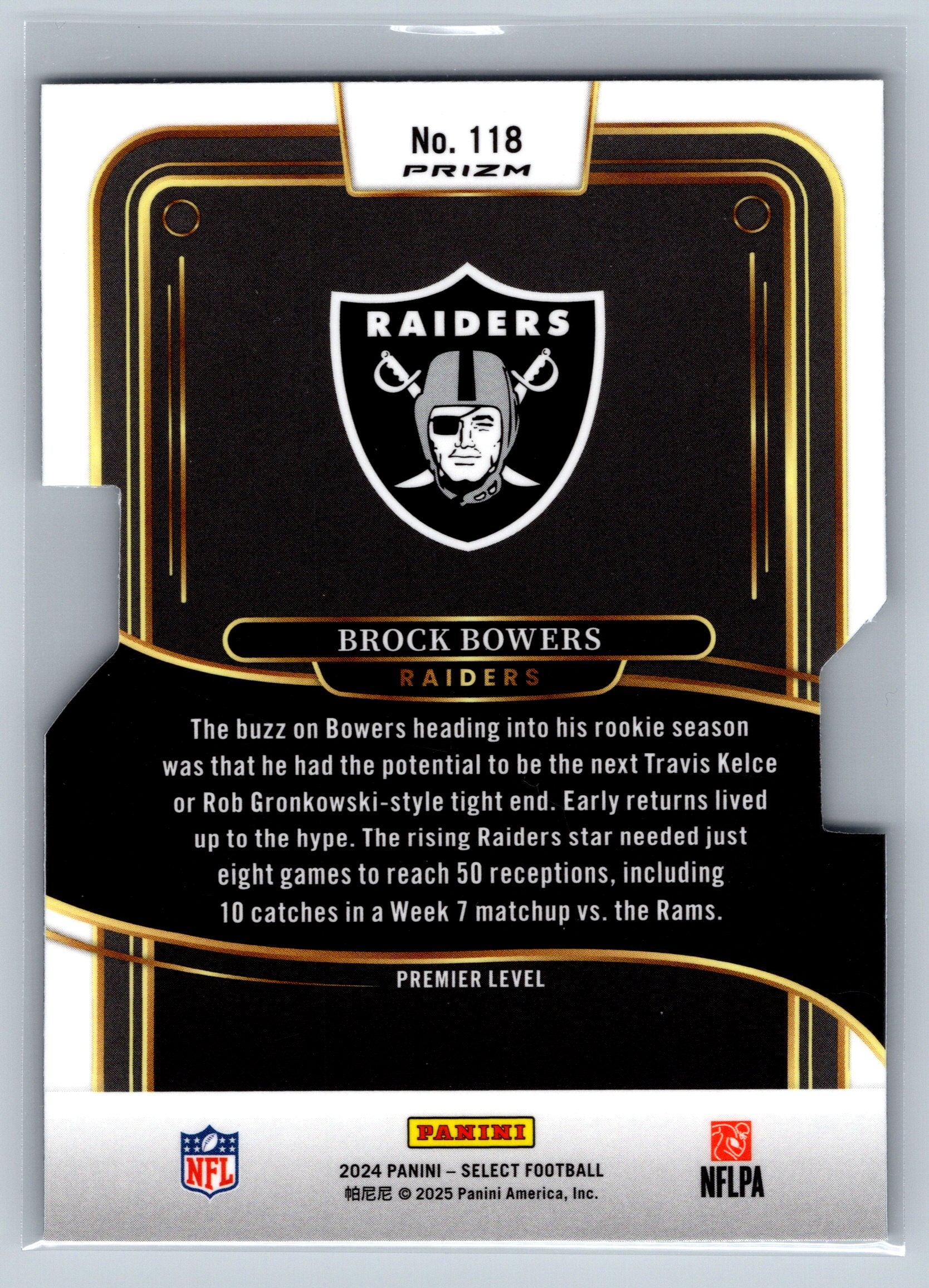 2024 Panini Select Brock Bowers Silver Premier Level Die-Cut Rookie Card #118