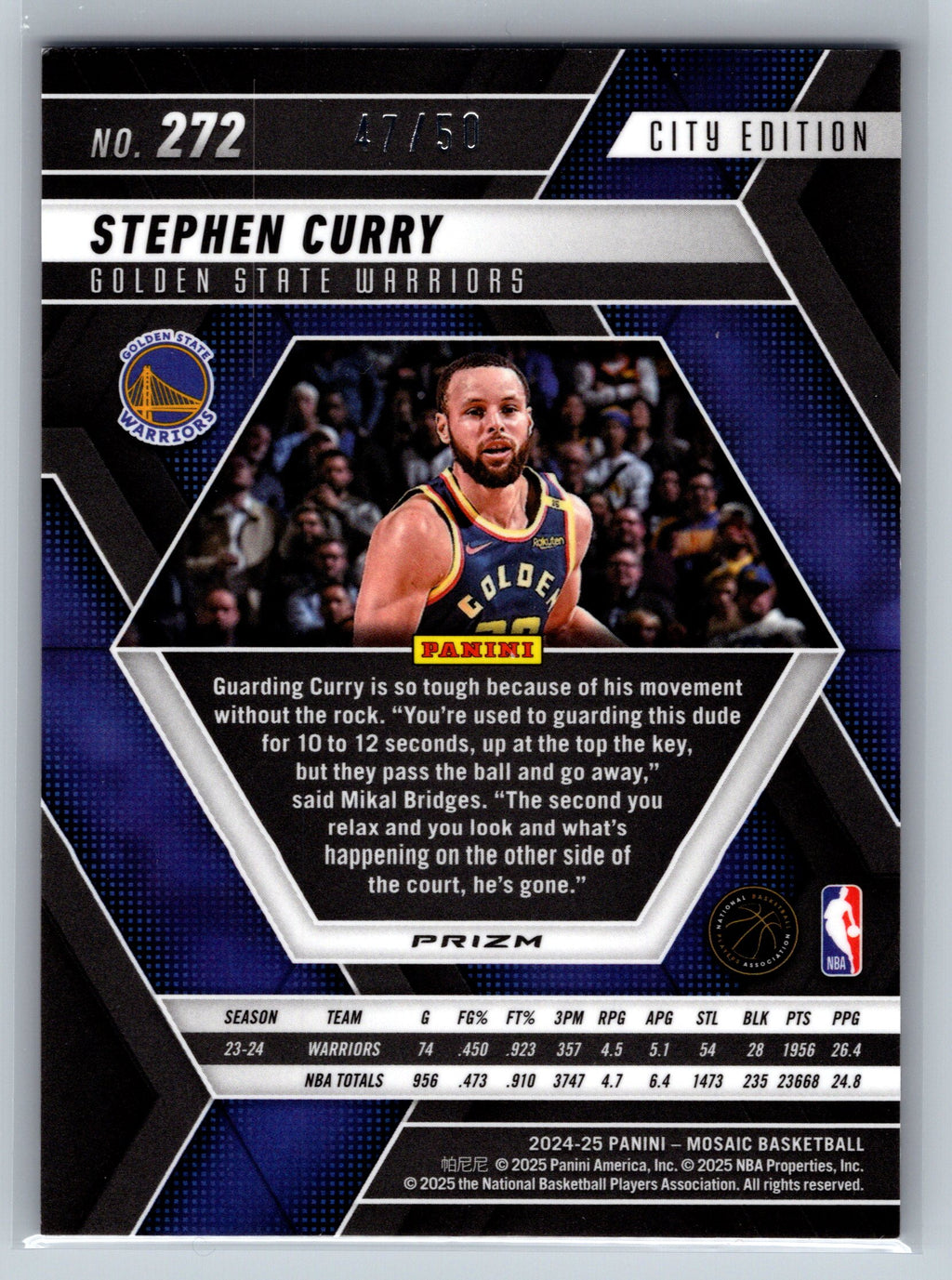 2024 Panini Mosaic Stephen Curry Purple City Edition Fast Break /50 #272