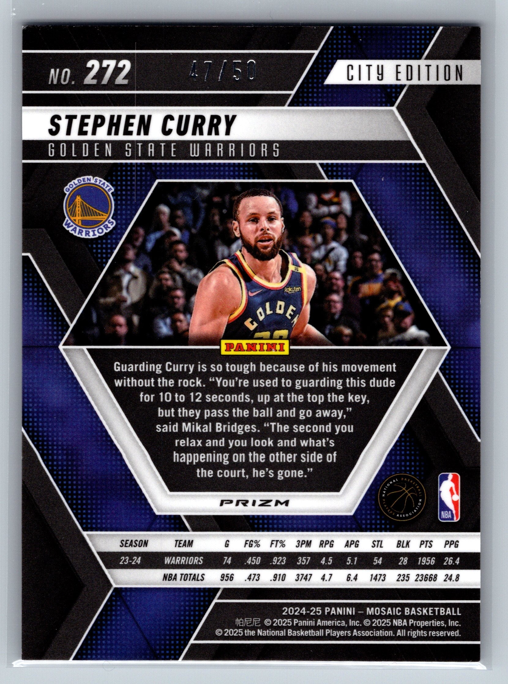 2024 Panini Mosaic Stephen Curry Purple City Edition Fast Break /50 #272