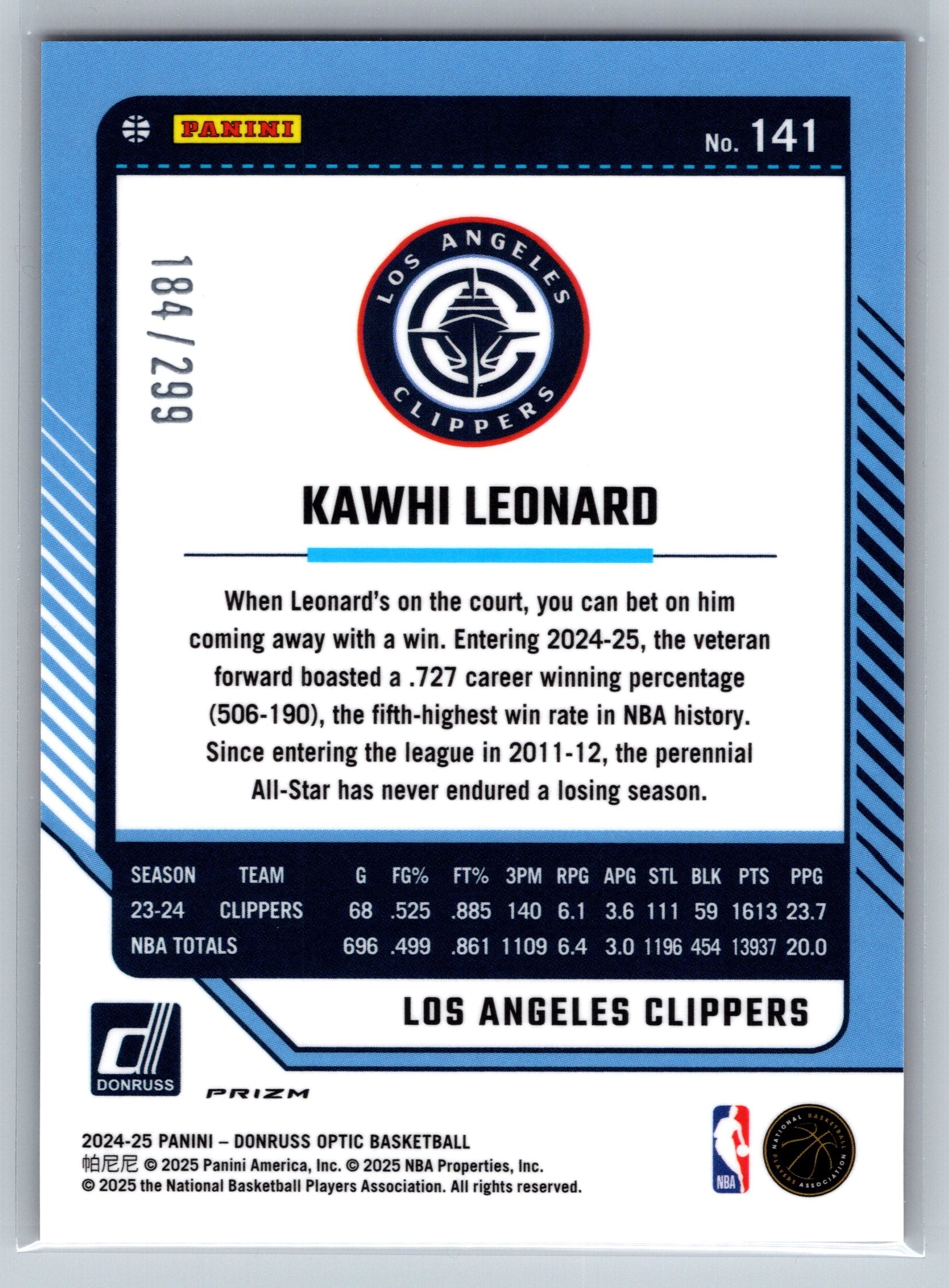 2024 Panini Optic Kawhi Leonard Orange /299 #141