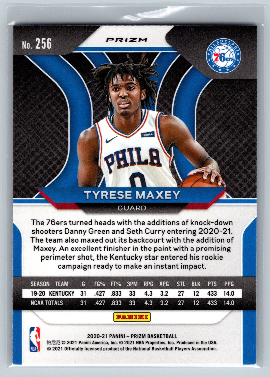 2020 Panini Prizm Tyrese Maxey Silver Rookie Card #256