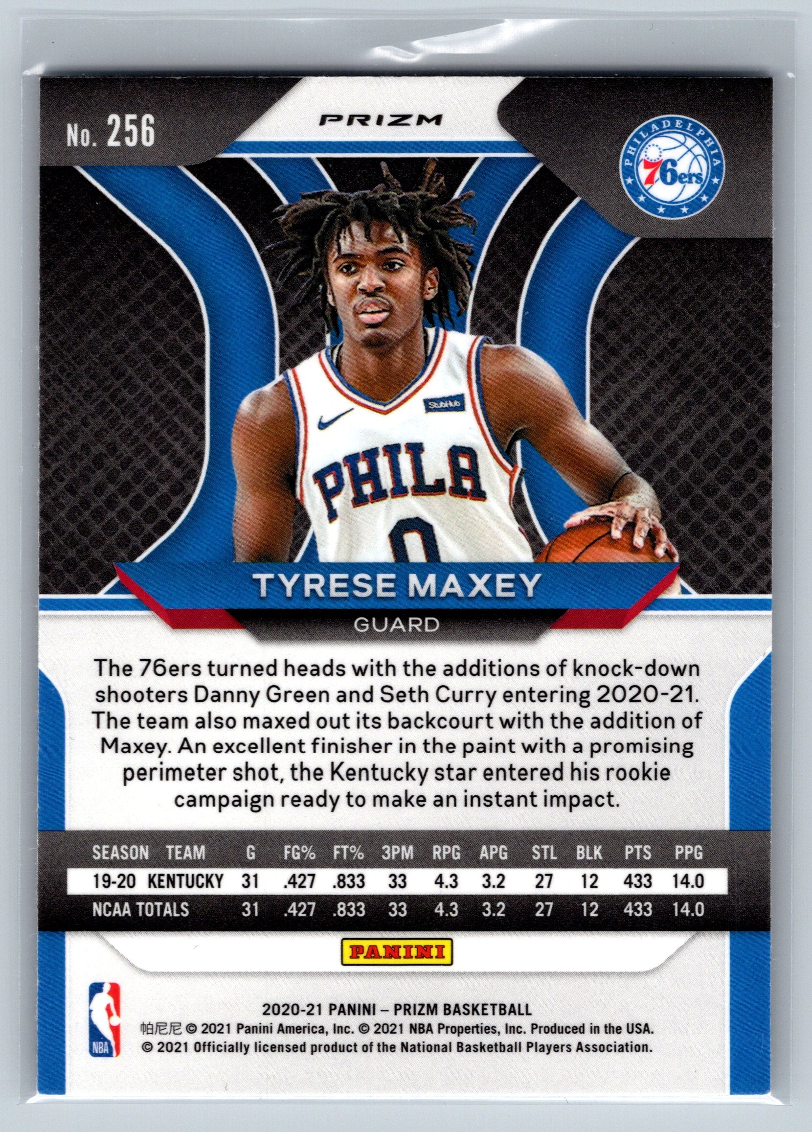 2020 Panini Prizm Tyrese Maxey Silver Rookie Card #256