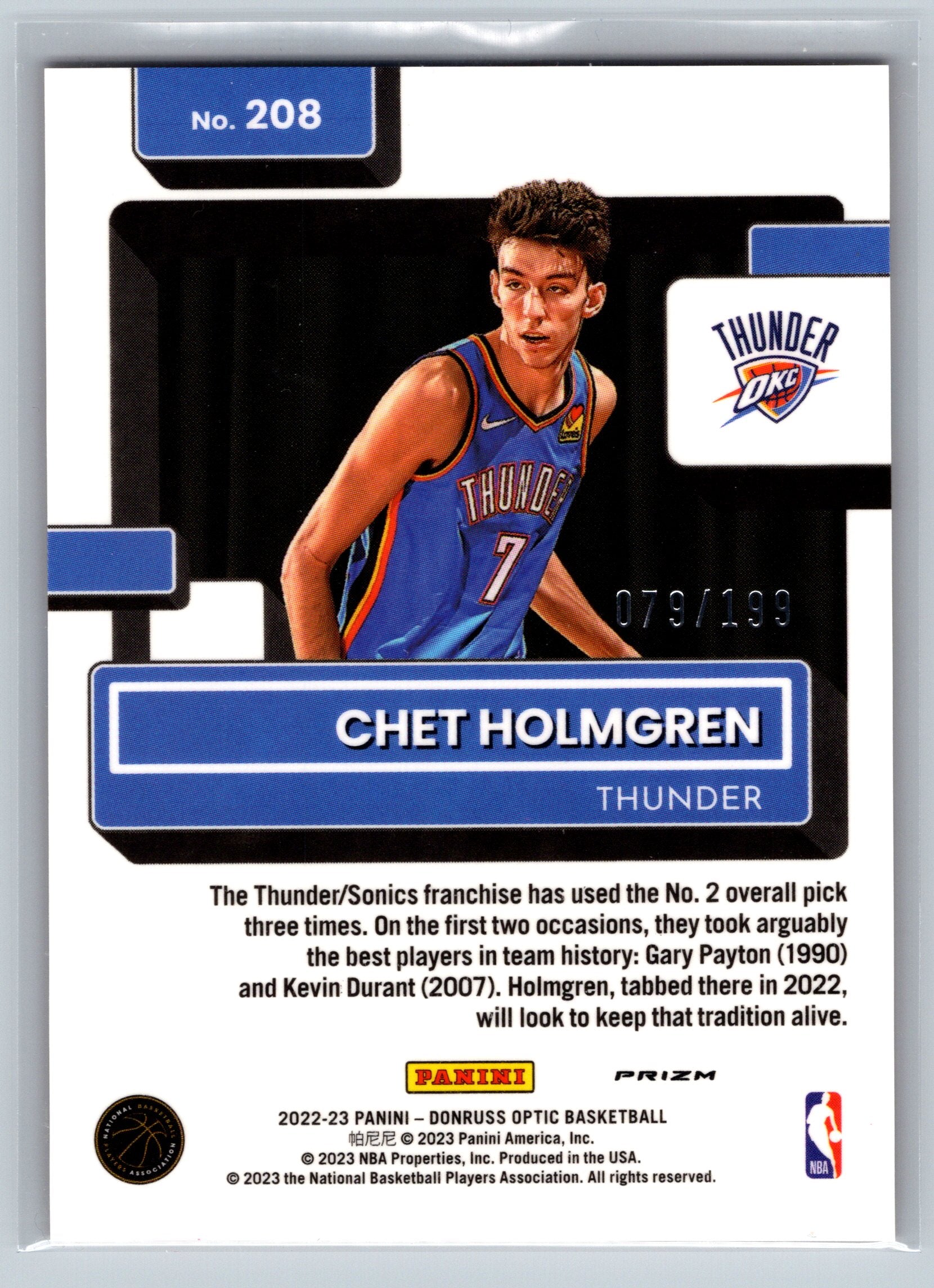 2022 Panini Optic Chet Holmgren Orange Rookie Card /199 #208