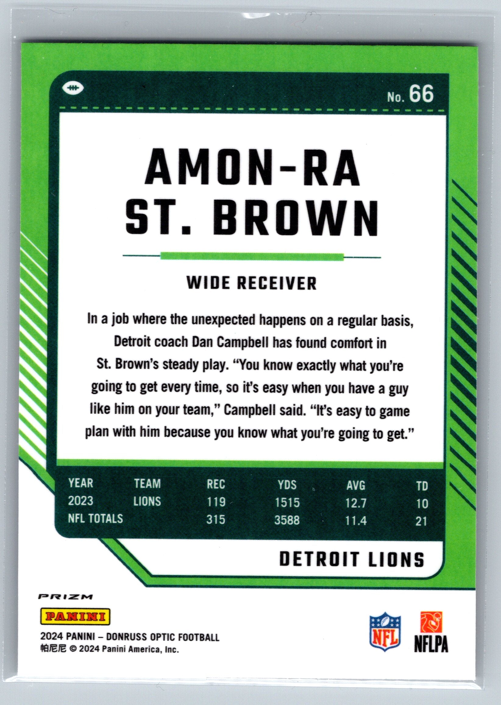 2024 Panini Optic Amon-Ra St. Brown Fire Emoji #66