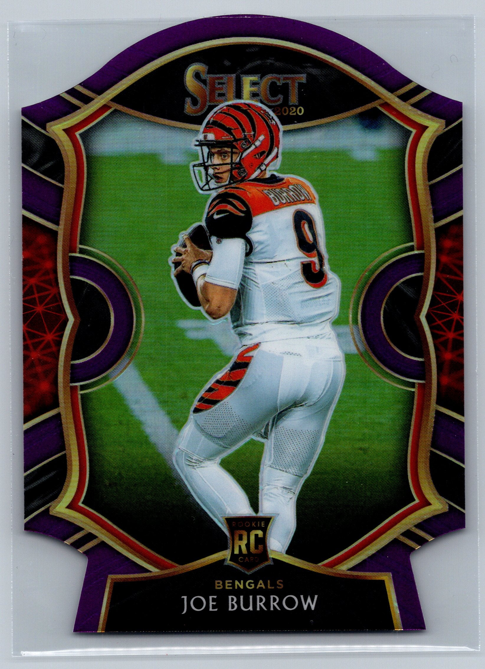 2020 Panini Select Joe Burrow Purple Die Cut Concourse Level Rookie Card #46.