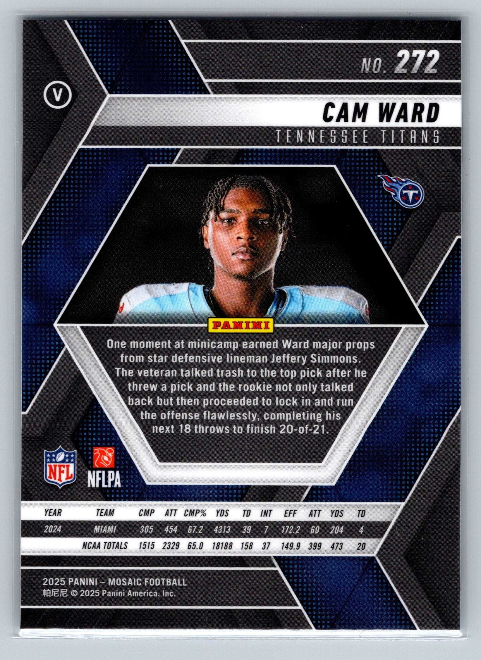 2025 Panini Mosaic Cam Ward Variation Rookie Card #272