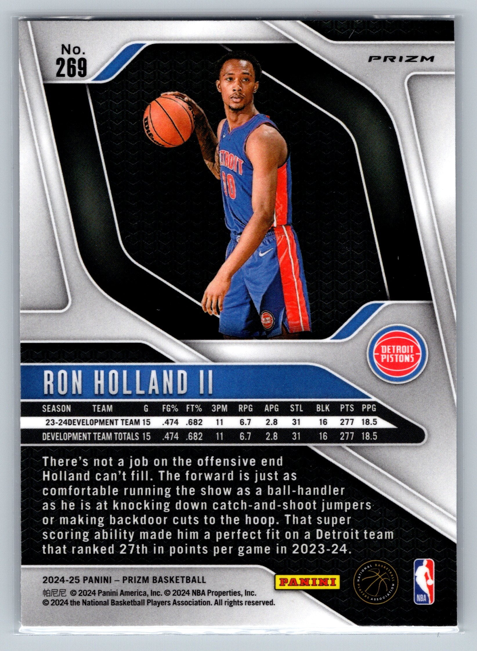 2024 Panini Prizm Ron Holland II Silver Rookie Card #269