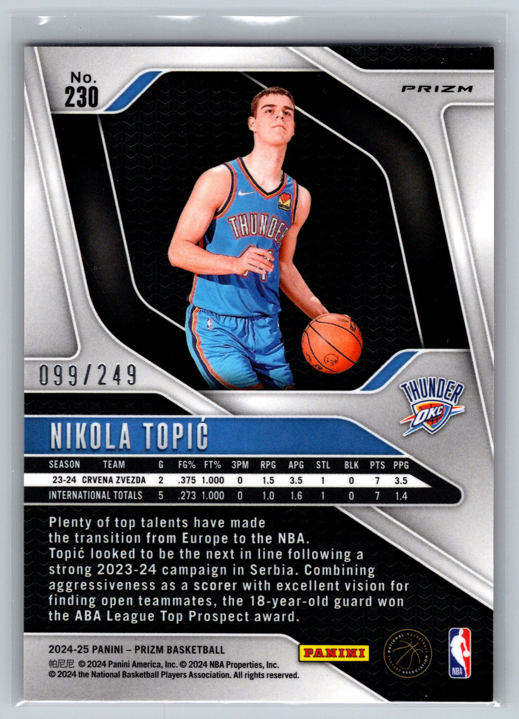 2024 Panini Prizm Nikola Topic Pink Rookie Card #230