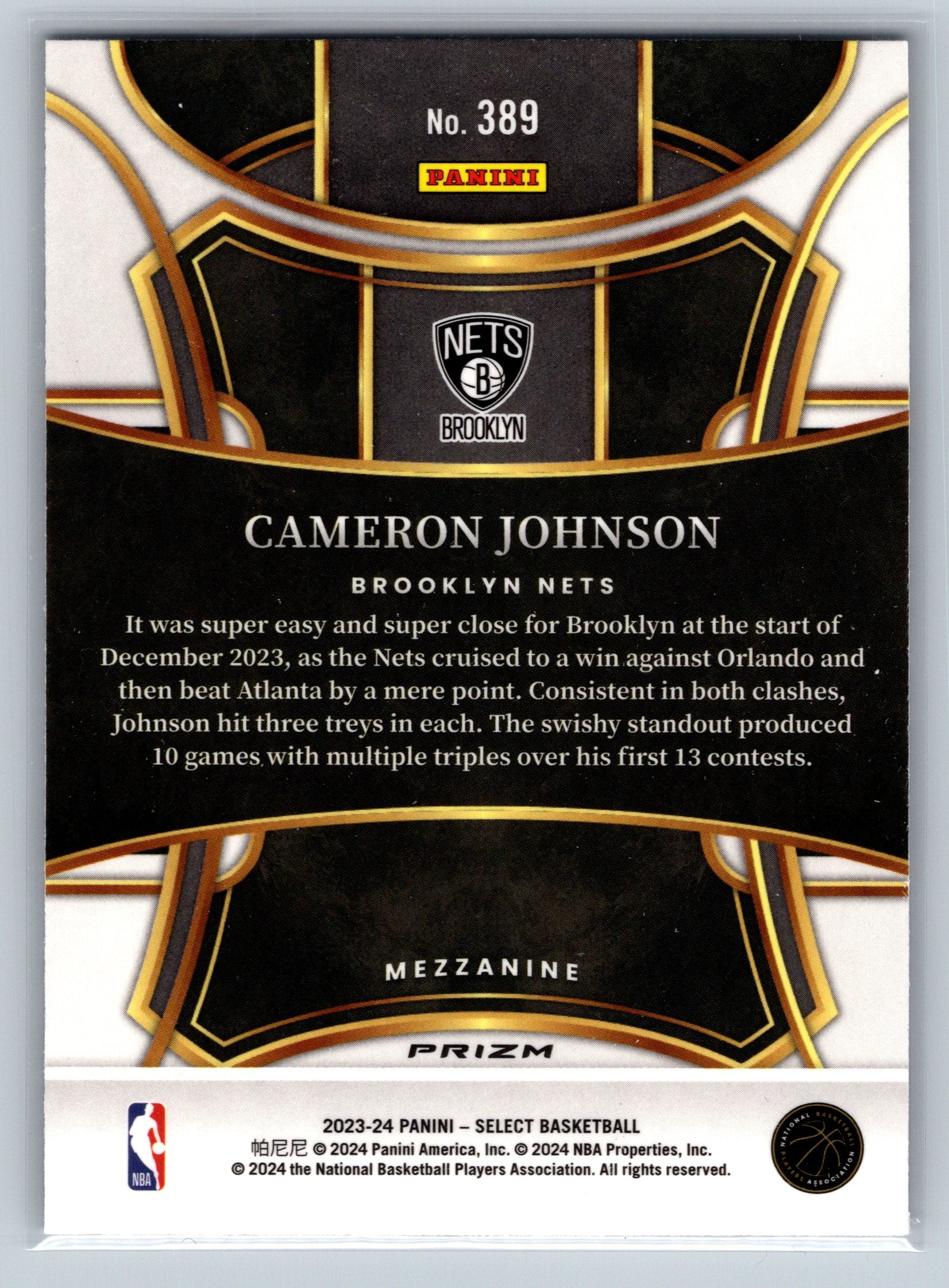 2023 Panini Select Cameron Johnson Mezzanine Level Zebra #389