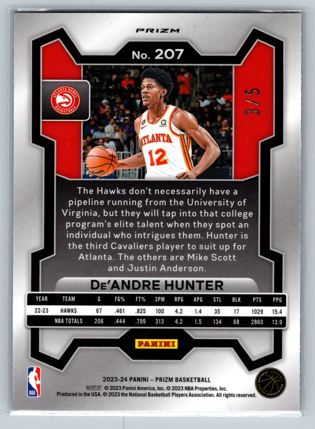 2023 Panini Prizm De'Andre Hunter Green Shimmer /5 #207