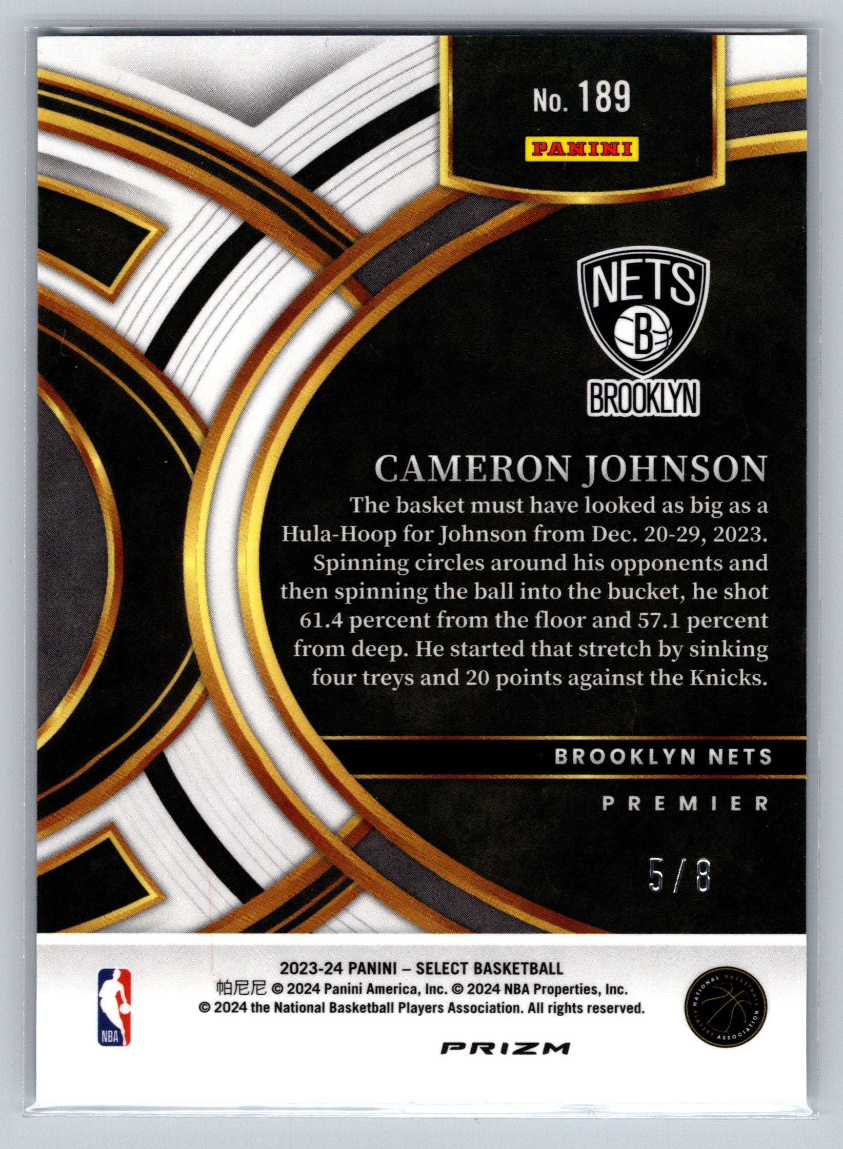 2023 Panini Select Cameron Johnson Premier Level Dragon Scale /8 #189
