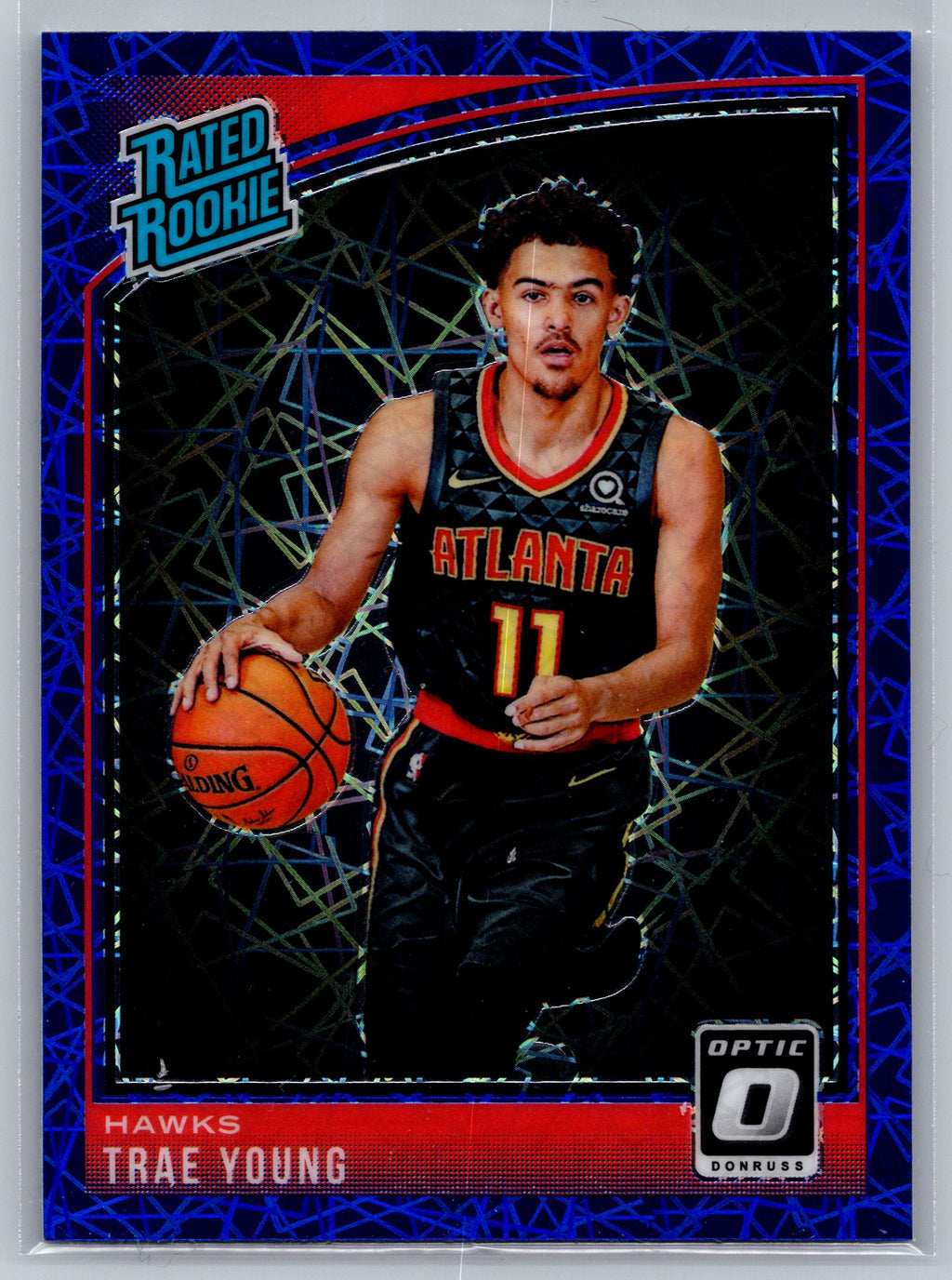 2018 Panini Optic Trae Young Blue Velocity Rated Rookie Card #198
