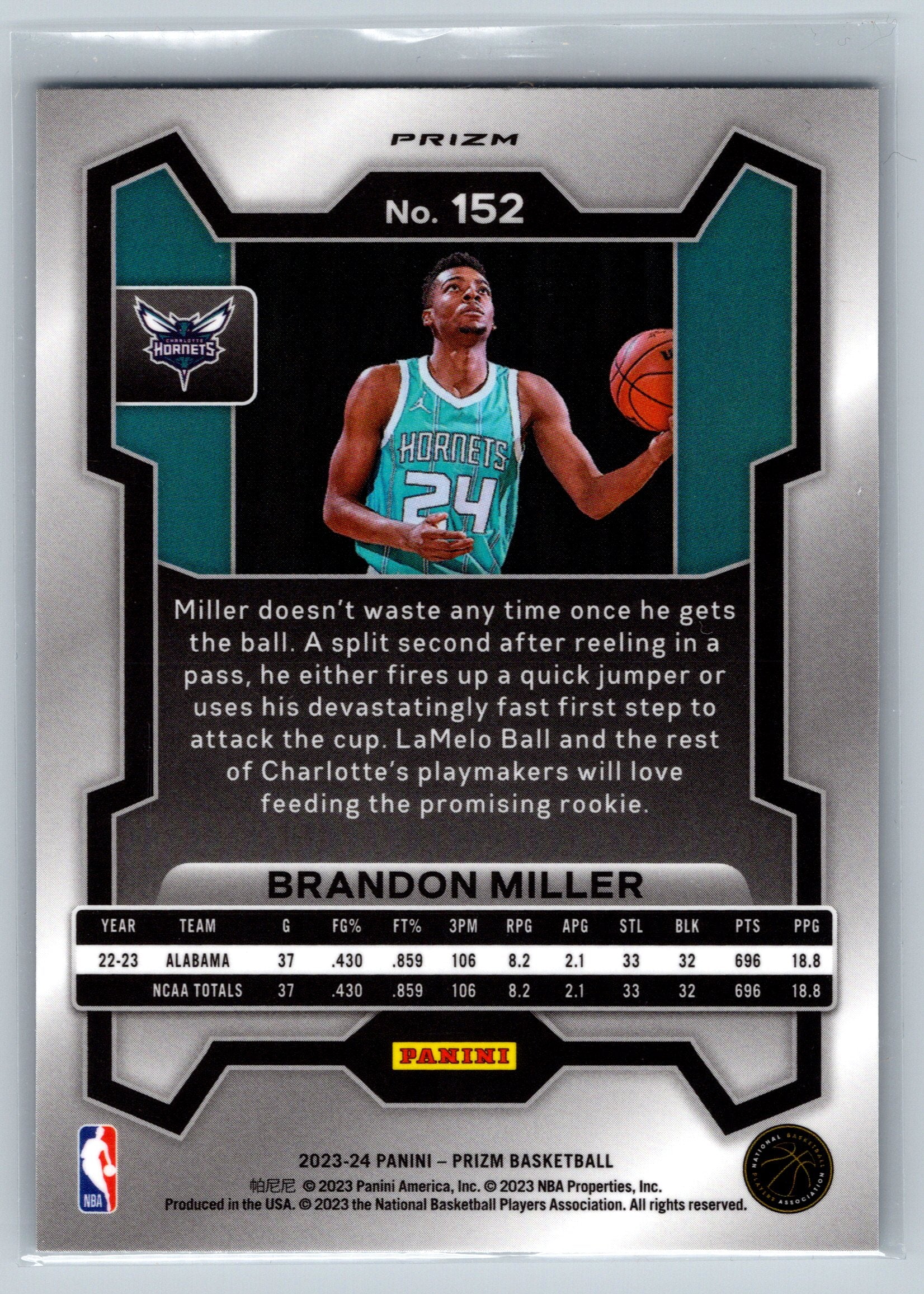 2023 Panini Prizm Brandon Miller Cracked Ice Rookie Card #152