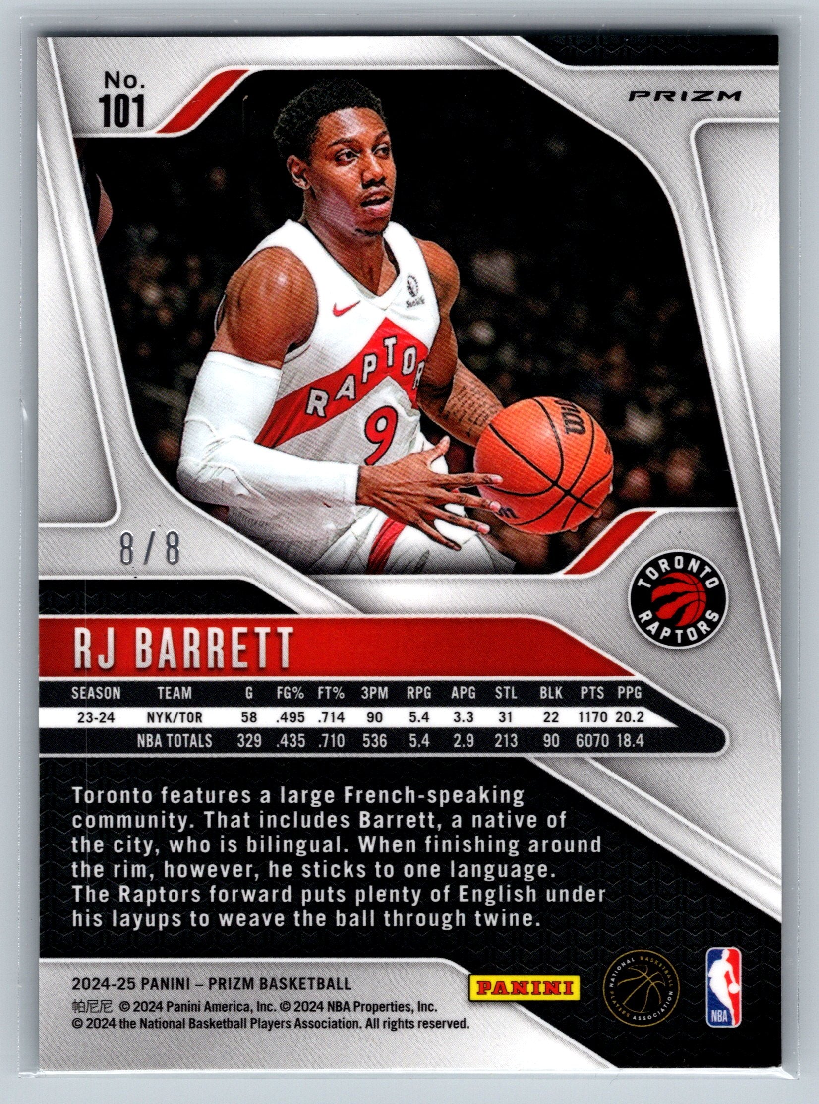 2024 Panini Prizm RJ Barrett Green Sparkle /8 #101