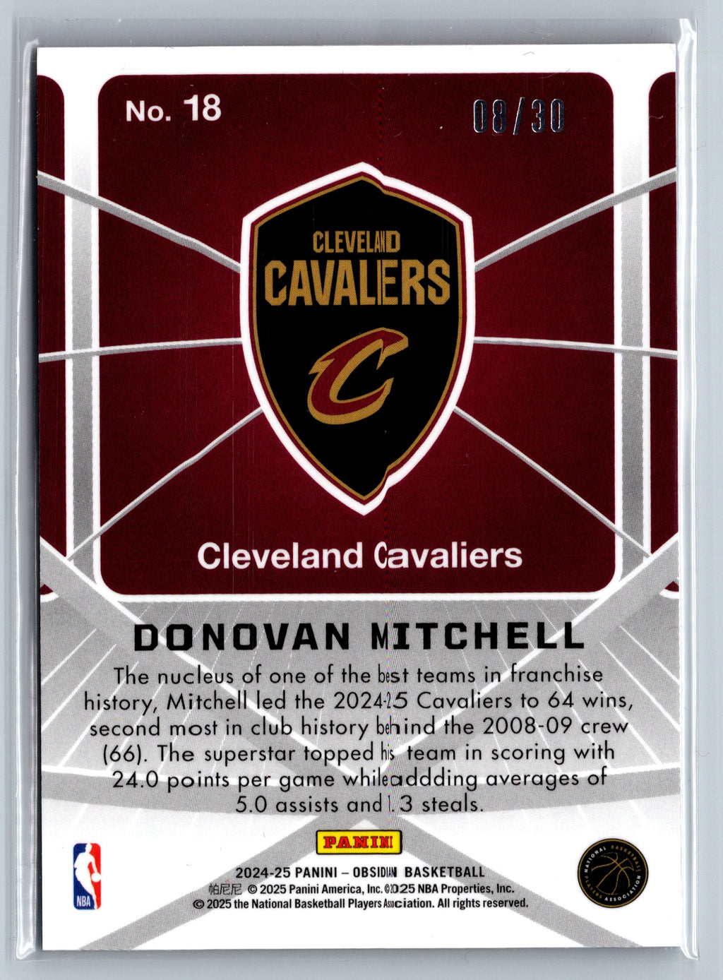 2024 Panini Obsidian Donovan Mitchell Atomic Initials Cracked Ice /30 #18