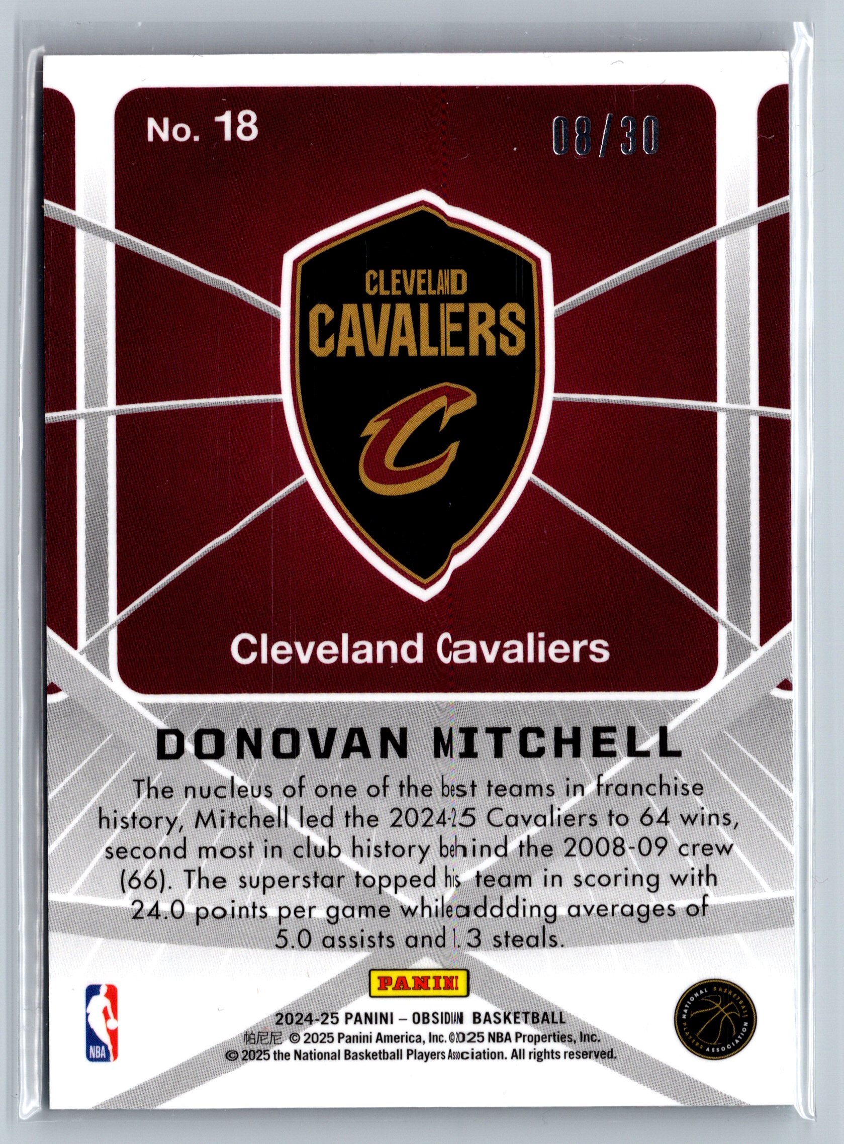 2024 Panini Obsidian Donovan Mitchell Atomic Initials Cracked Ice /30 #18