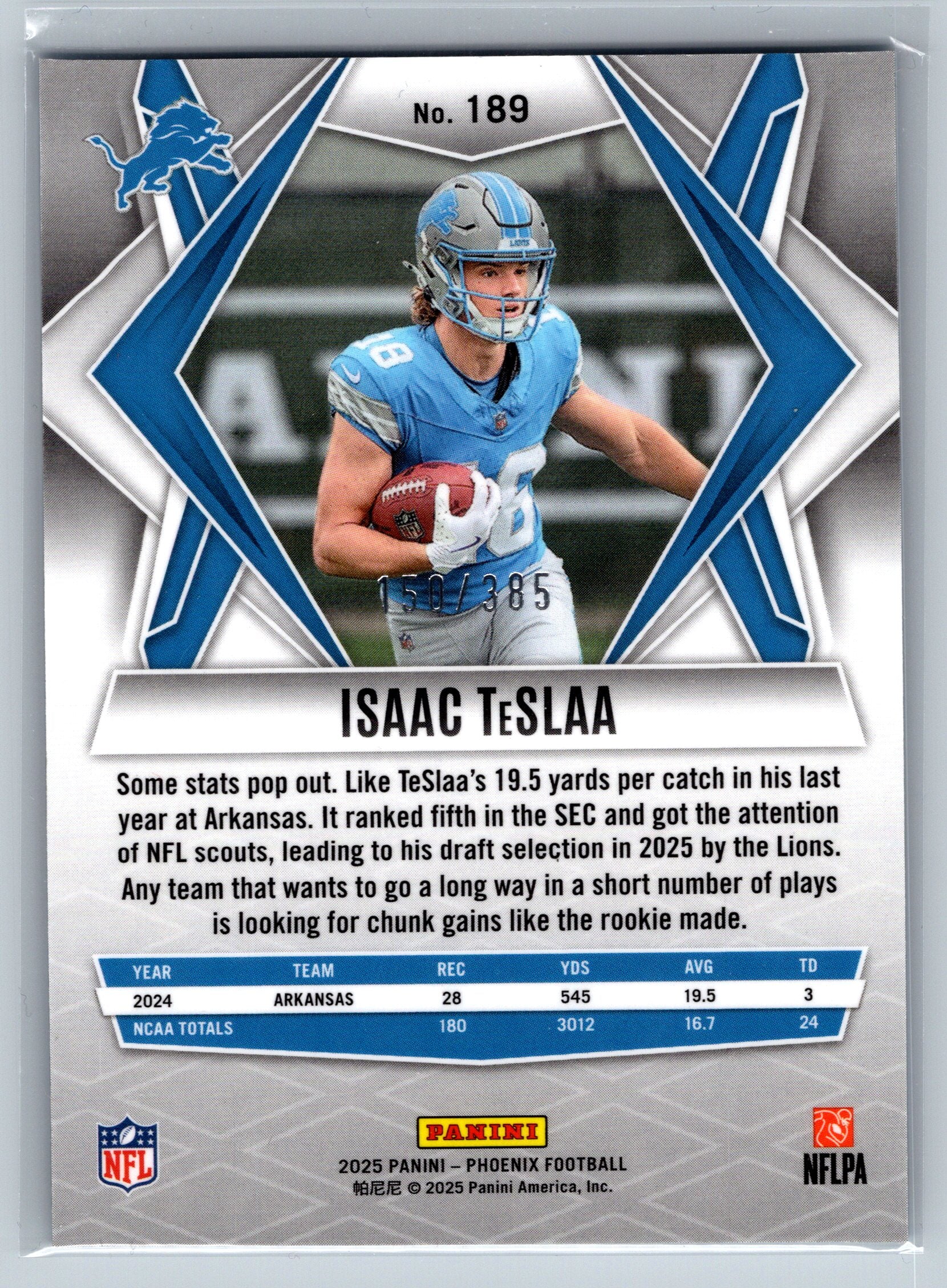 2025 Panini Phoenix Isaac TeSlaa Blue Rookie Card /385 #189