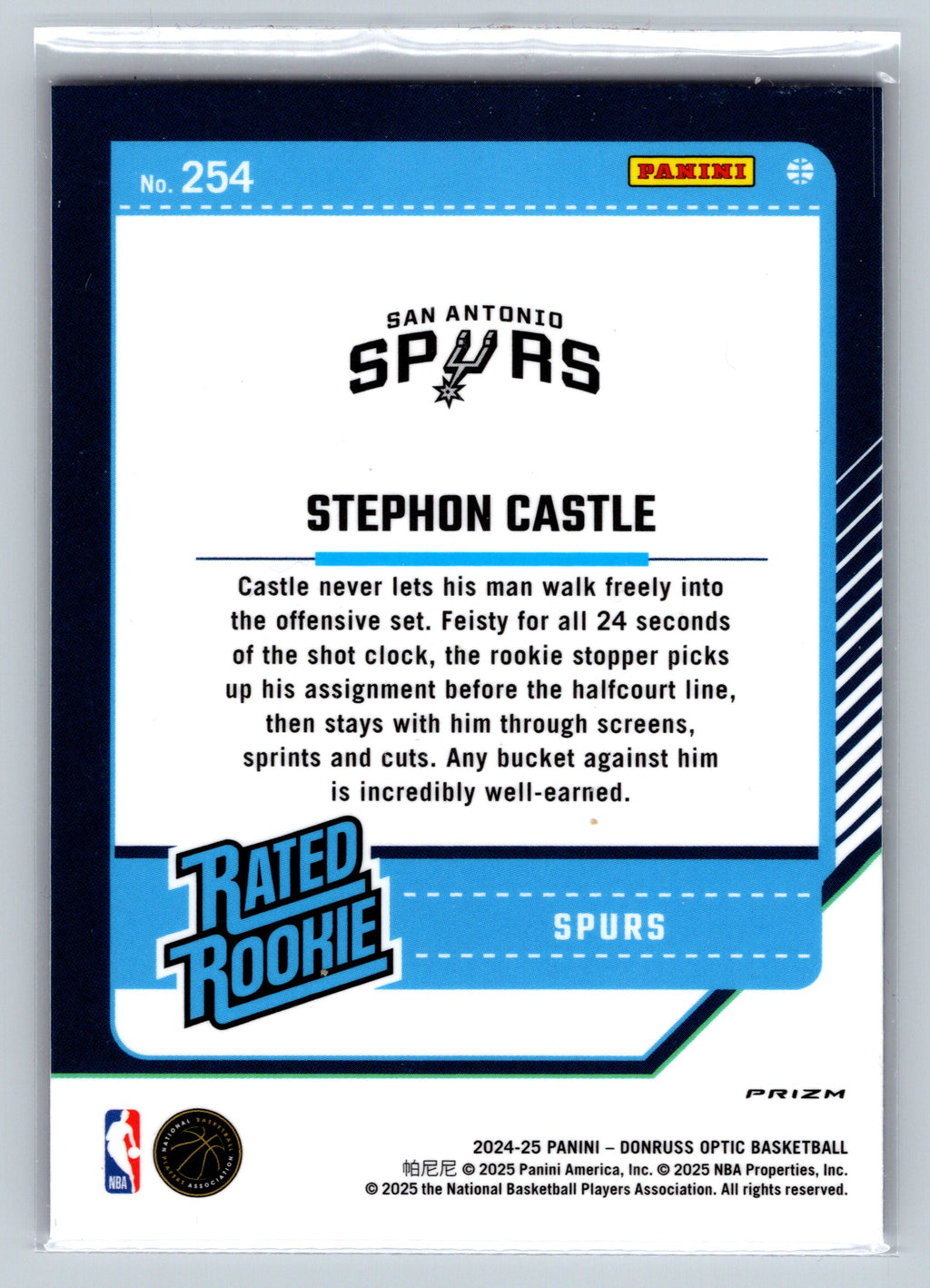 2024 Panini Optic Stephon Castle Hyper Pink Rated Rookie Card #254