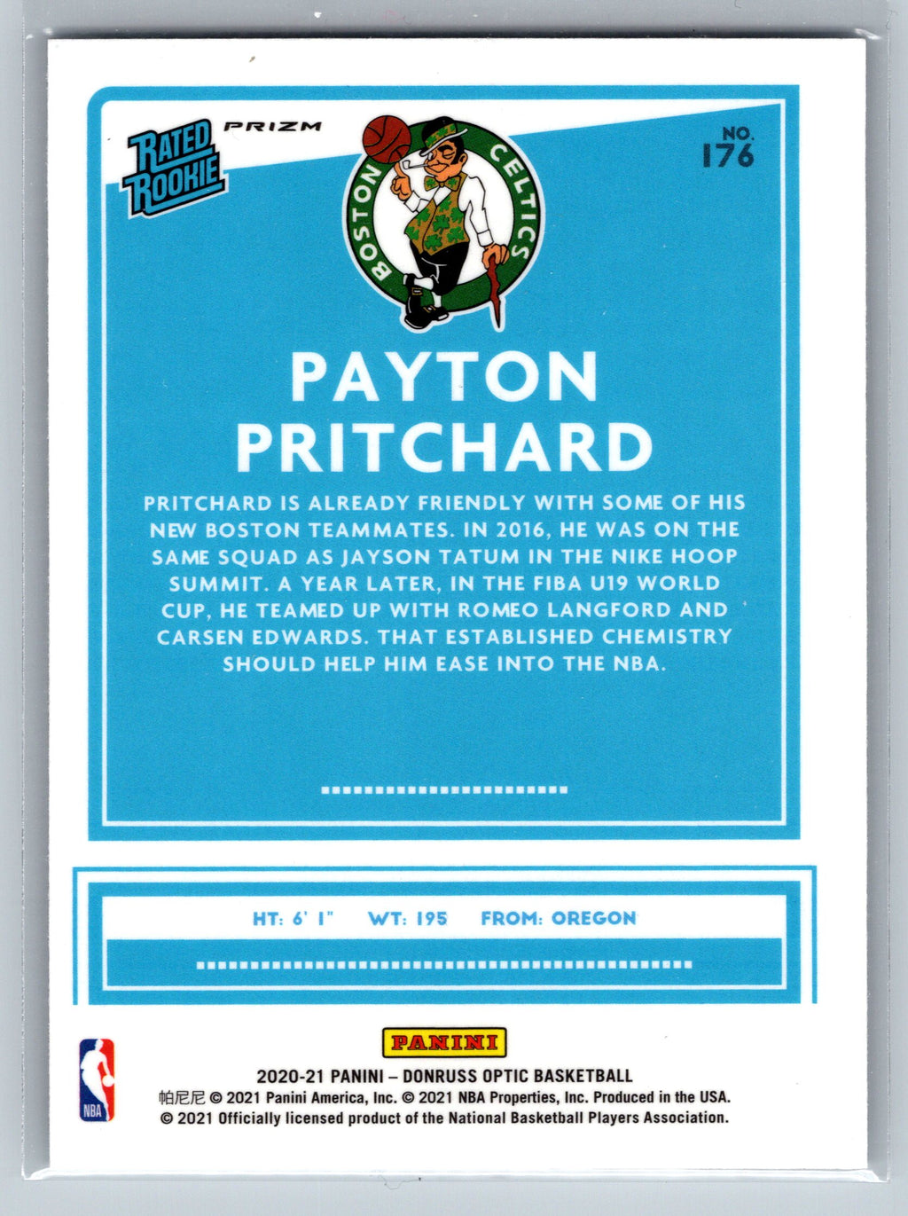 2020 Panini Payton Pritchard Pulsar Rated Rookie Card #176