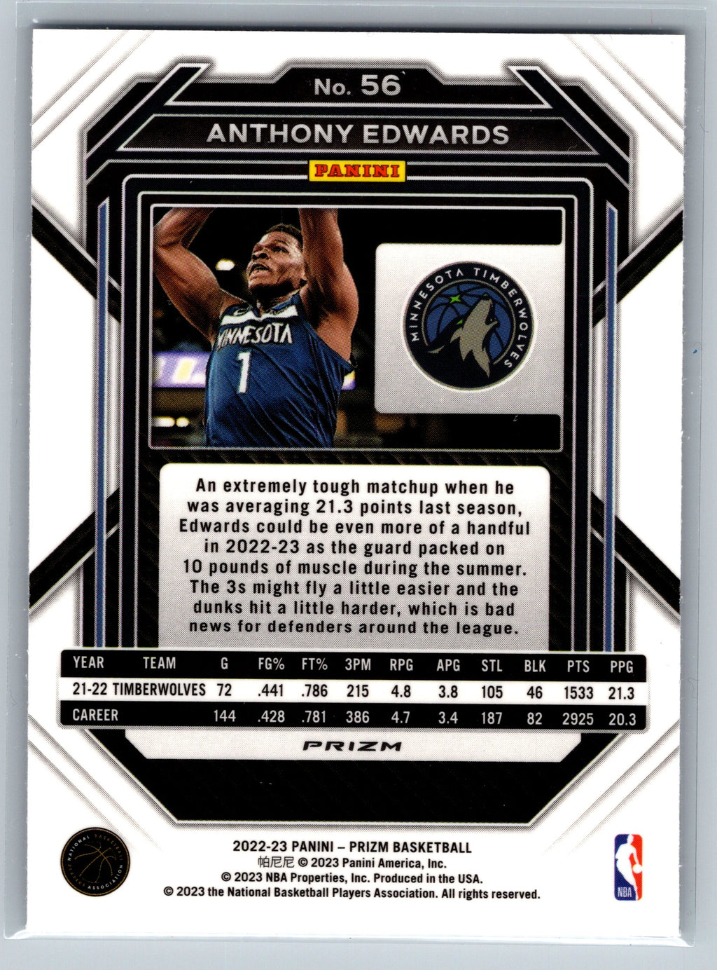 2022 Panini Prizm Anthony Edwards Silver #56
