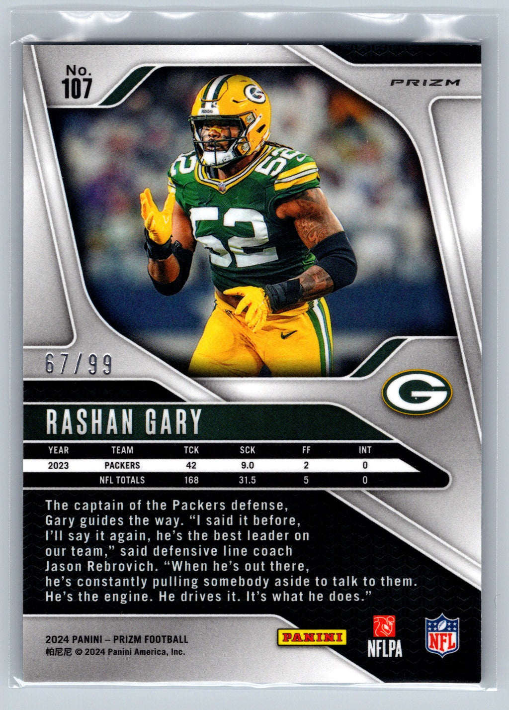 2024 Panini Prizm Rashan Gary Blue Cracked Ice /99 #107