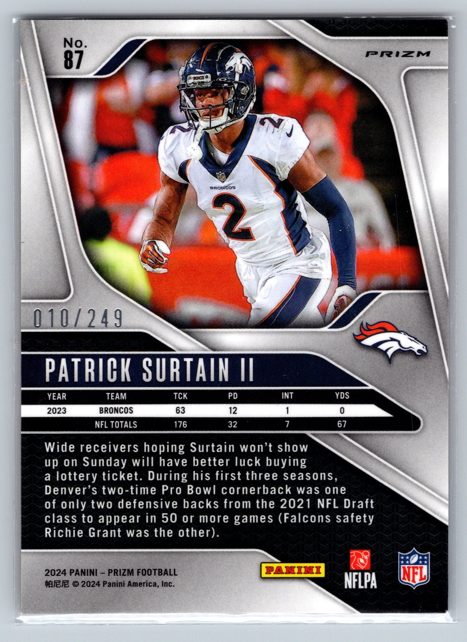 2024 Panini Prizm Patrick Surtain II Orange /249 #87