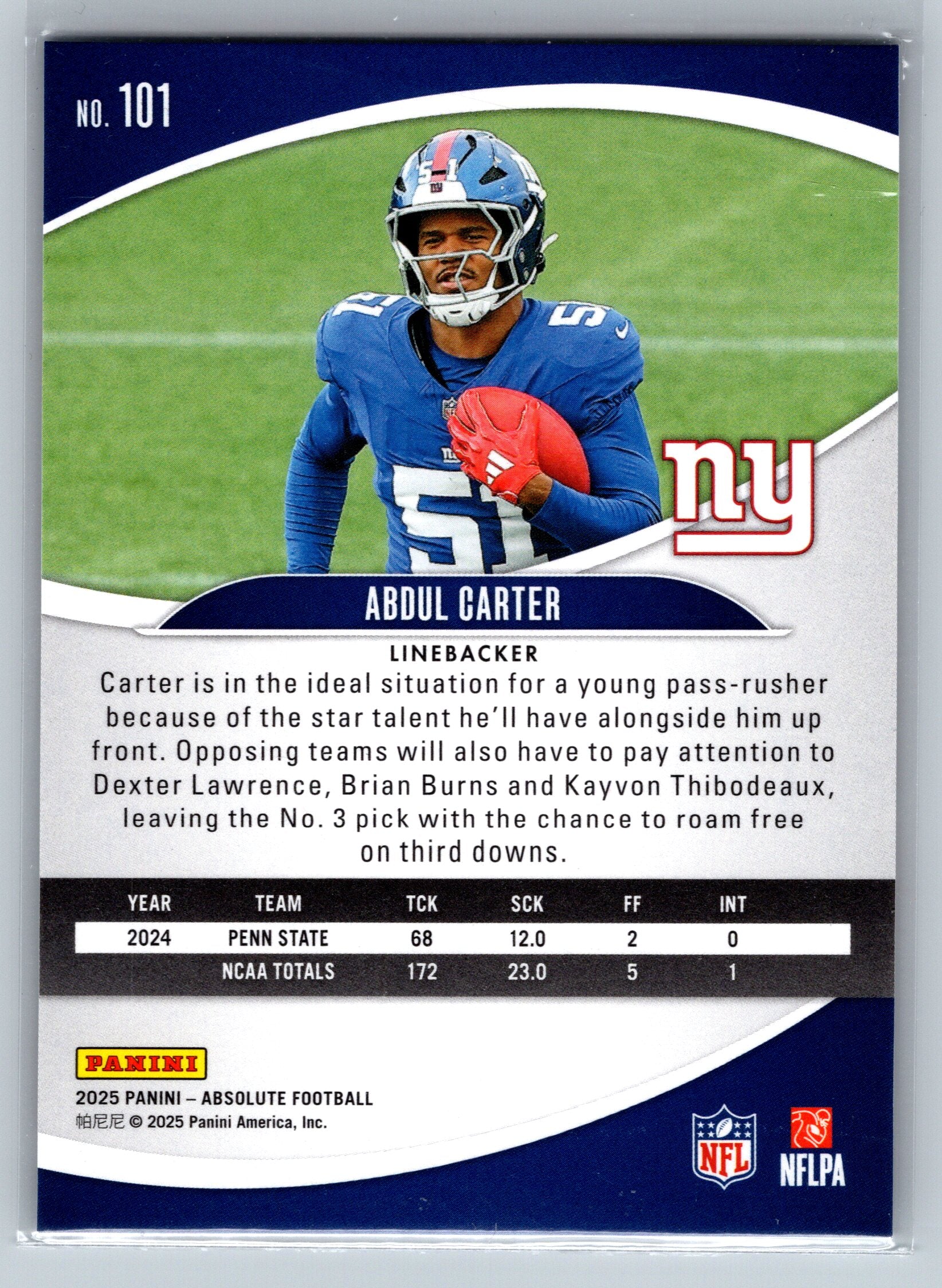 2025 Panini Absolute Abdul Carter Rookie Card /825 #101