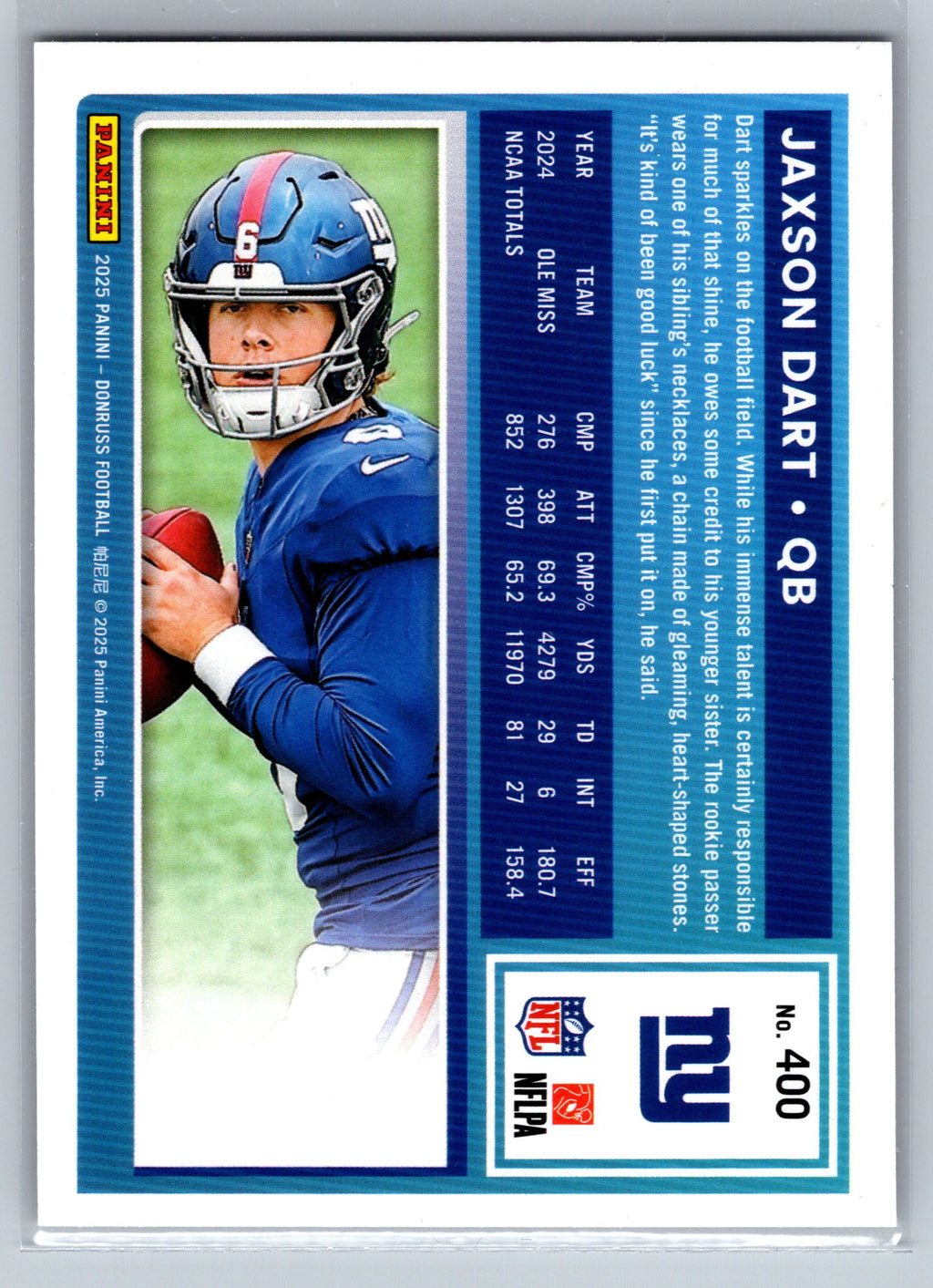 2025 Panini Donruss Jaxson Dart Press Proof Purple Rookie Card #400