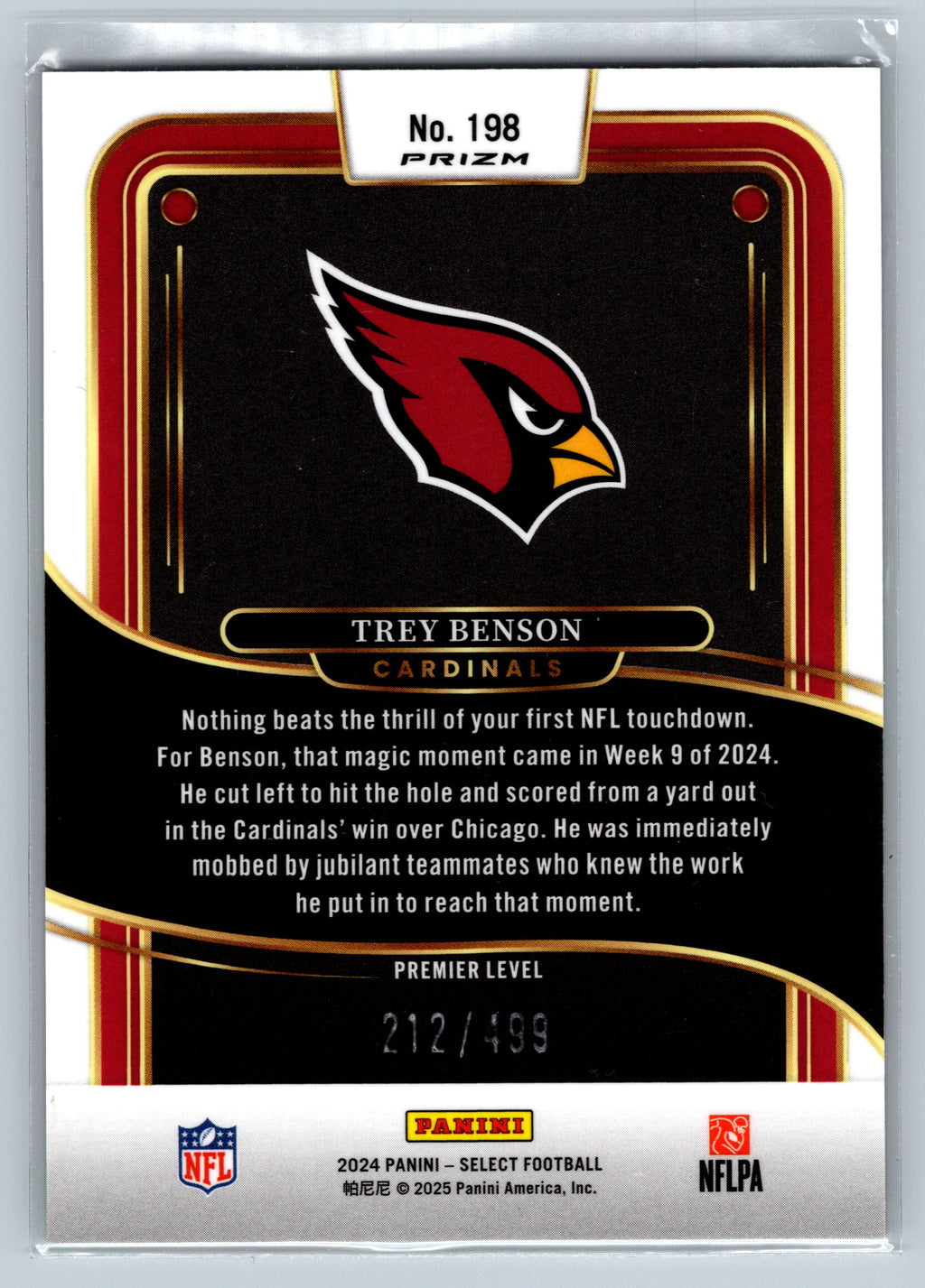 2024 Panini Select Trey Benson Green Shock Premier Level Rookie Card /499 #198