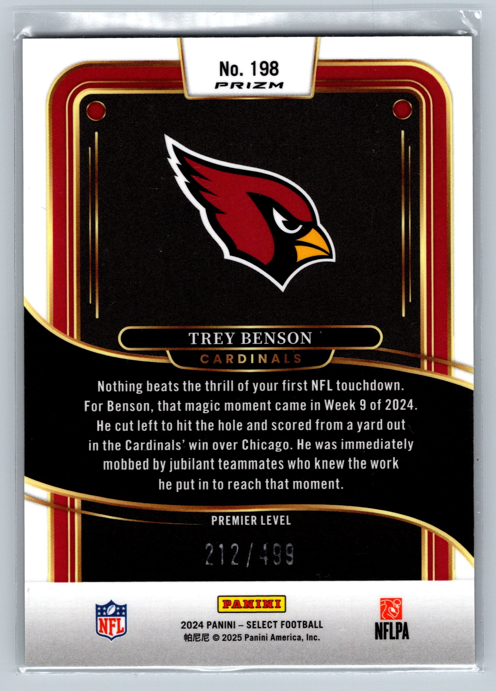 2024 Panini Select Trey Benson Green Shock Premier Level Rookie Card /499 #198