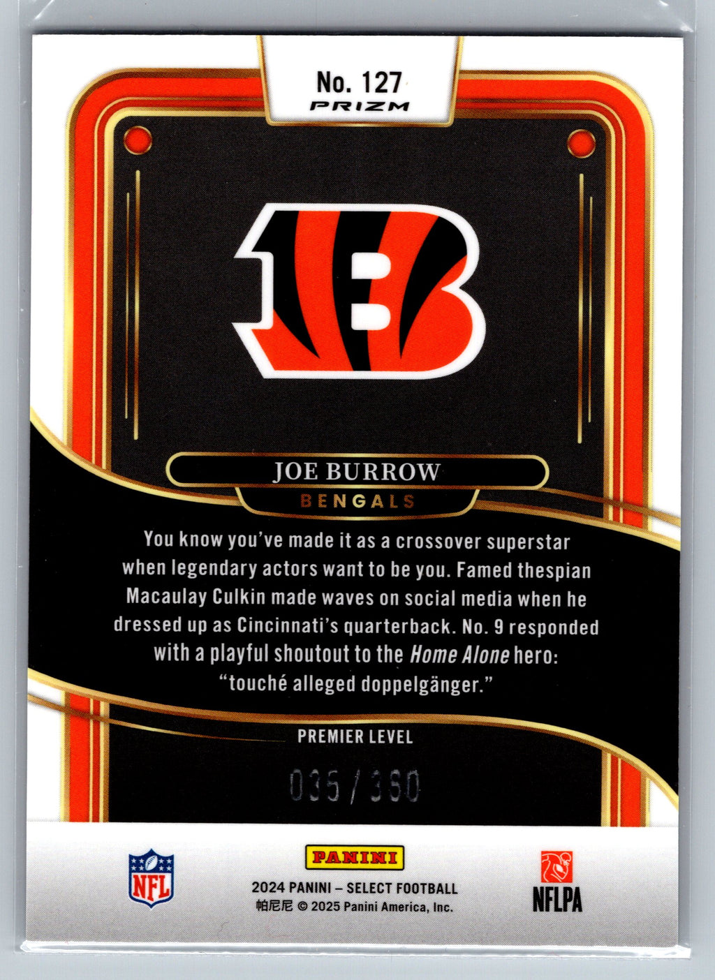 2024 Panini Select Joe Burrow Purple Premier Level /360 #127