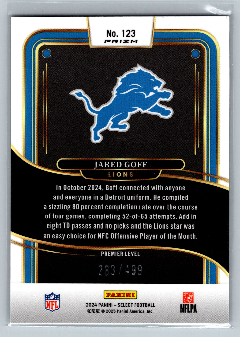 2024 Panini Select Jared Goff Green Shock Premier Level /499 #123