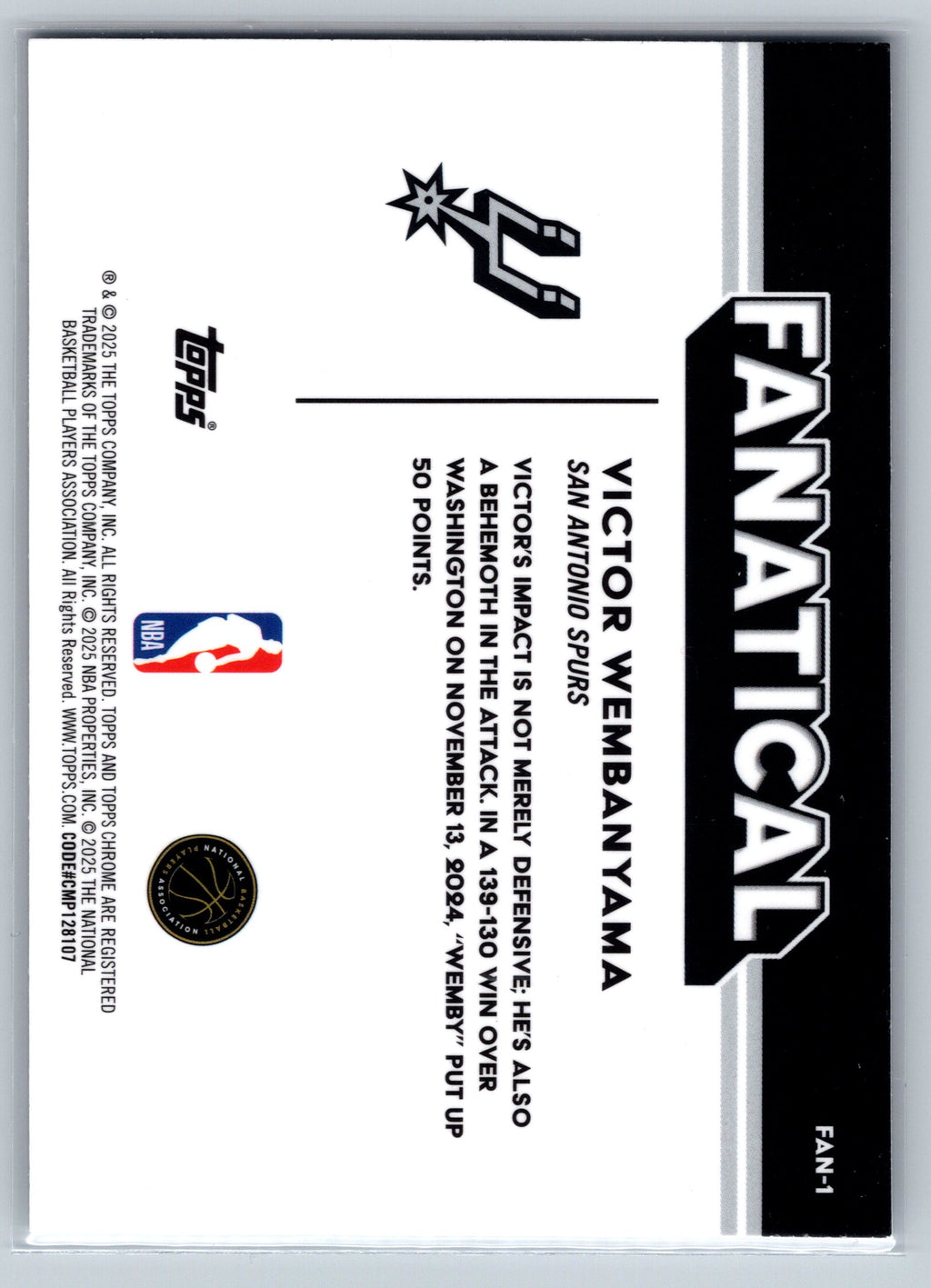 2025 Topps Chrome Victor Wembanyama Fanatical REFRACTOR #FAN-1
