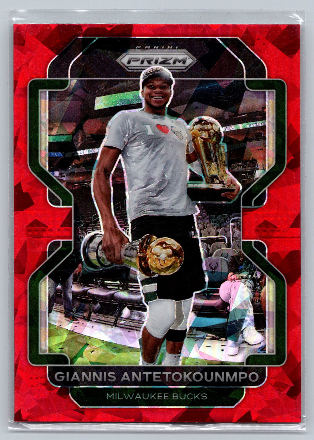 The 2021 Panini Prizm Giannis Antetokounmpo Red Cracked Ice #1