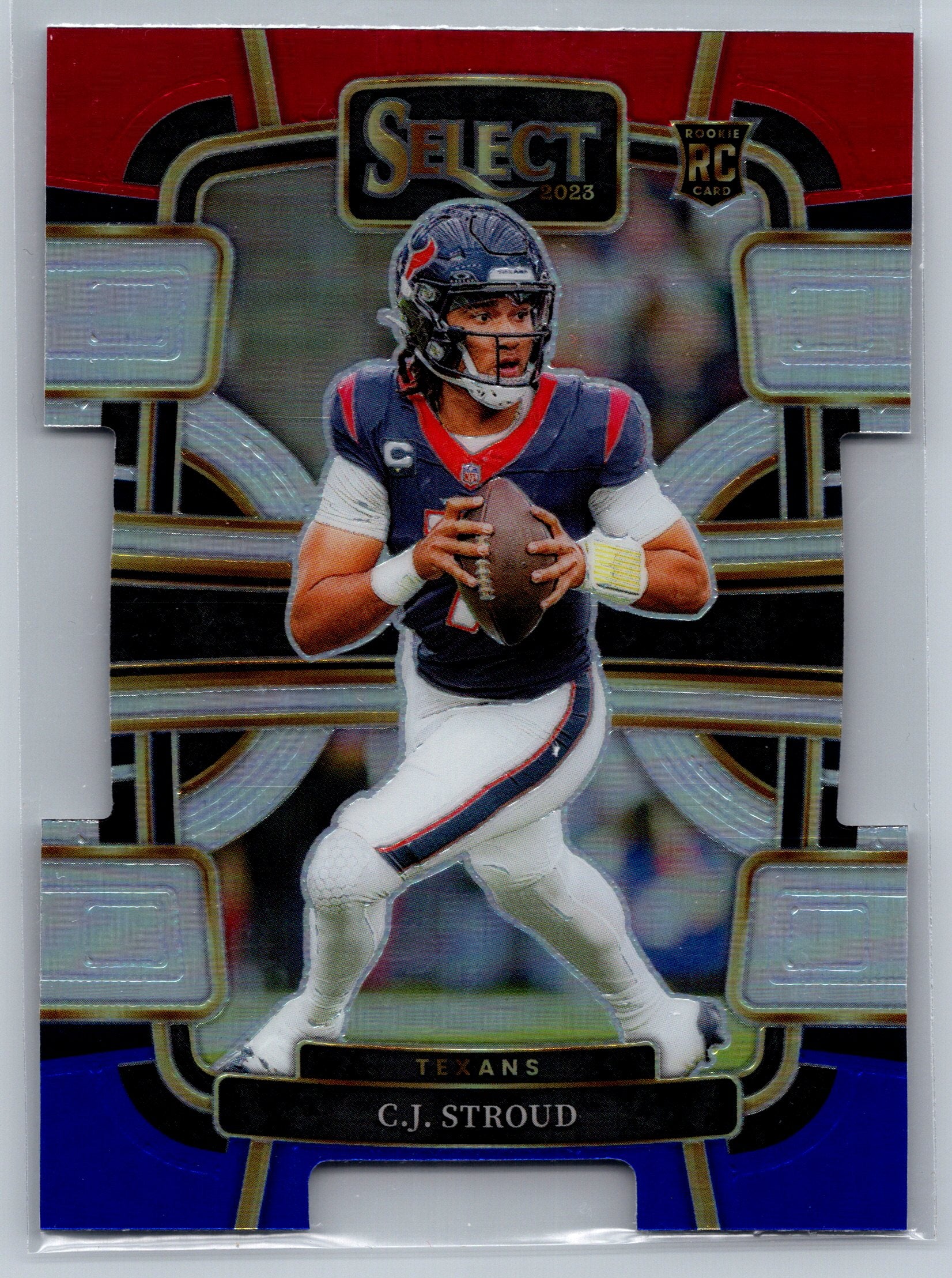 Football trading card of C.J. Stroud in action, featuring the Select 2023 logo.