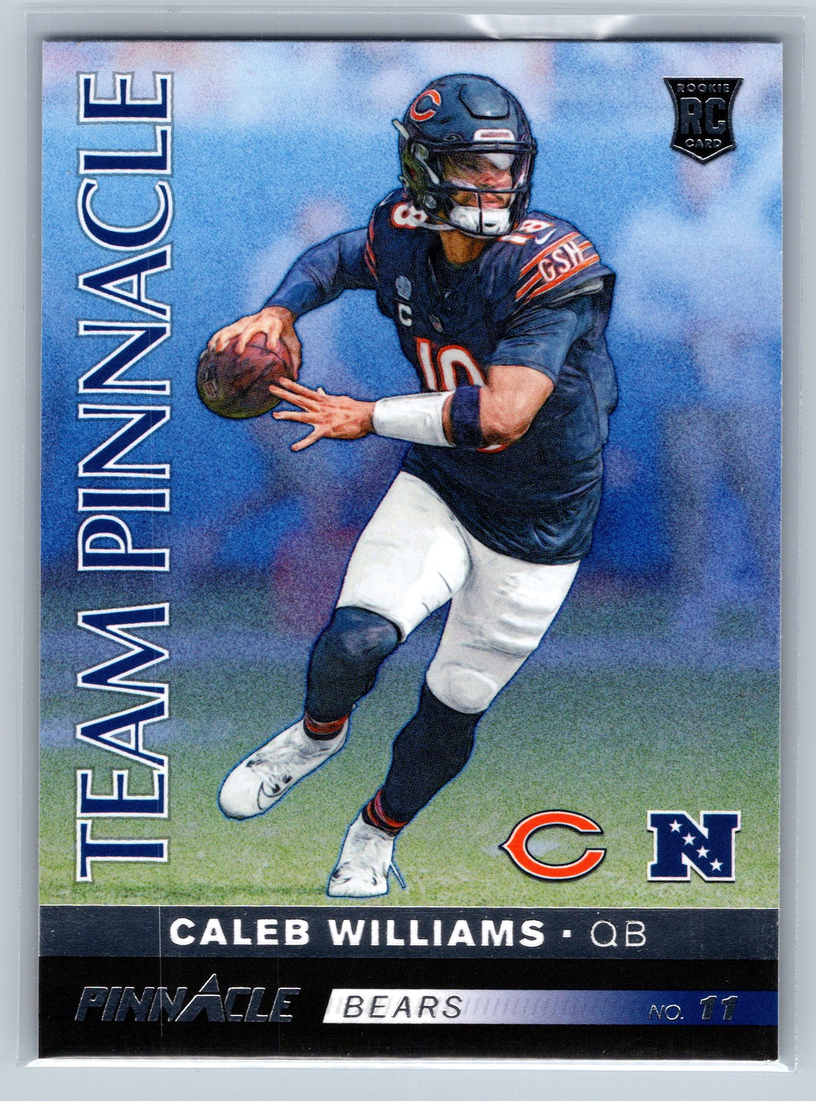 Football trading card of Caleb Williams with the Chicago Bears logo.