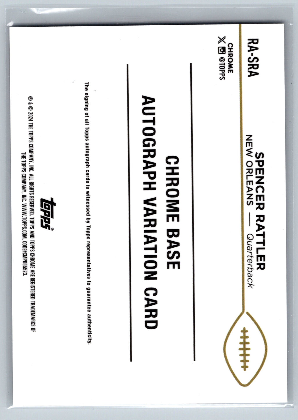 Football trading card with 'Topps' branding and player information on a white background