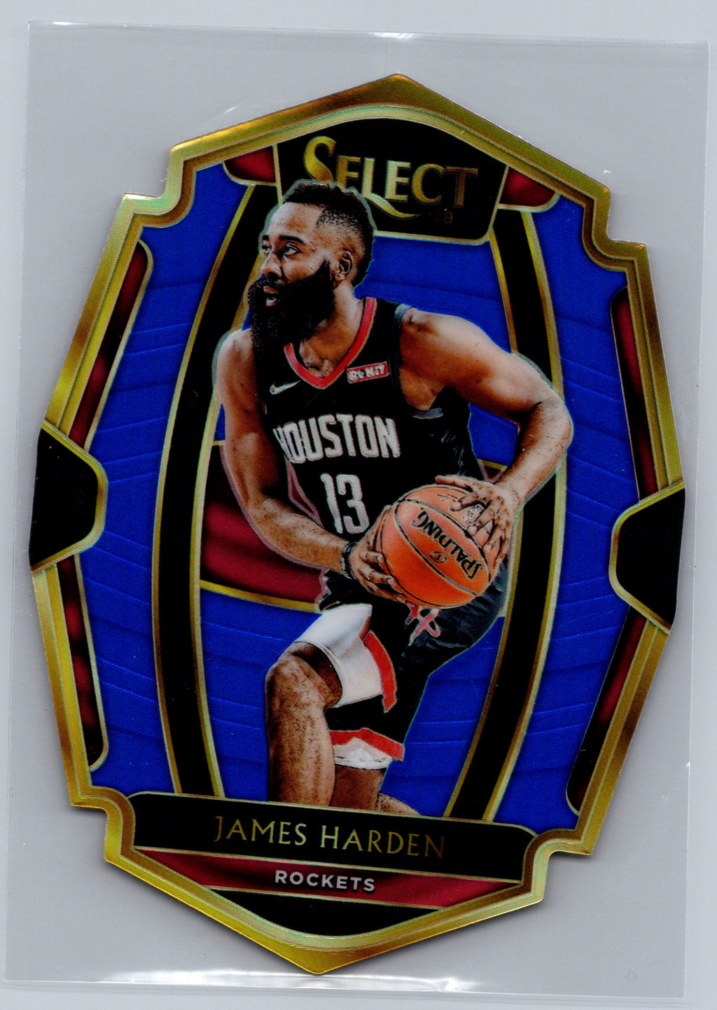 Basketball trading card of James Harden with Houston Rockets branding