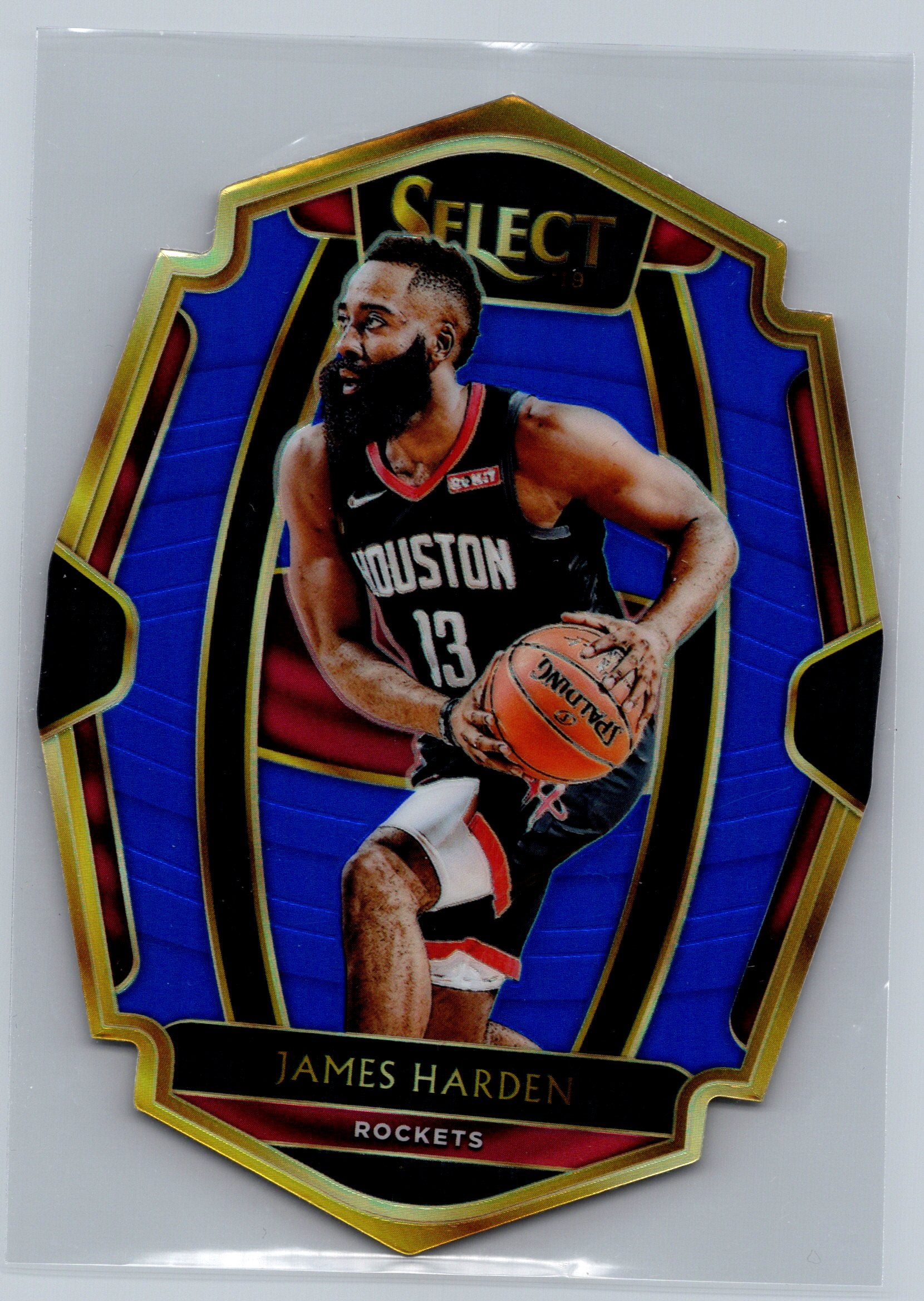 Basketball trading card of James Harden with Houston Rockets branding
